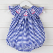 Sailboat Smocked Bubble Royal Blue Check
