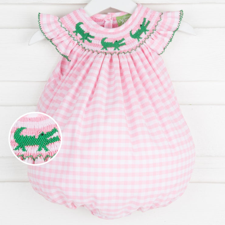 Smocked Alligator Bubble Pink Check
