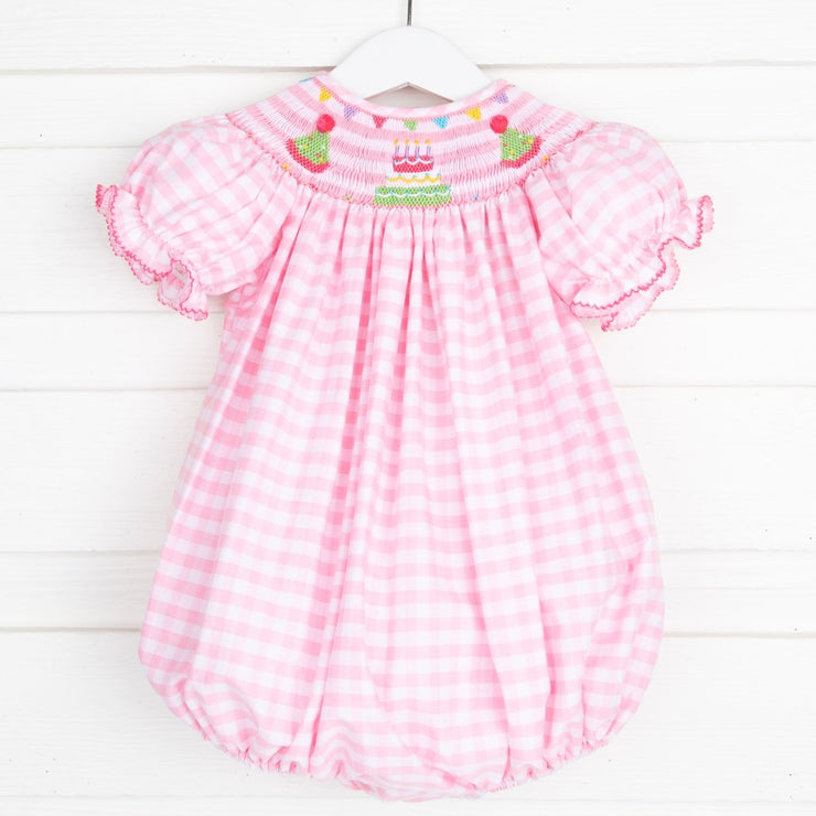 Smocked Birthday Party Bubble Pink Check 