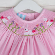 Smocked Bunny Garden Bubble Light Pink Micro Gingham