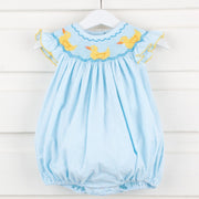 Smocked Ducky Bubble Turquoise Gingham Seersucker