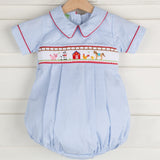 Smocked Farm Collared Bubble Light Blue Gingham 