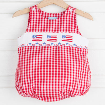Red Check American Flag Smocked Sun Bubble