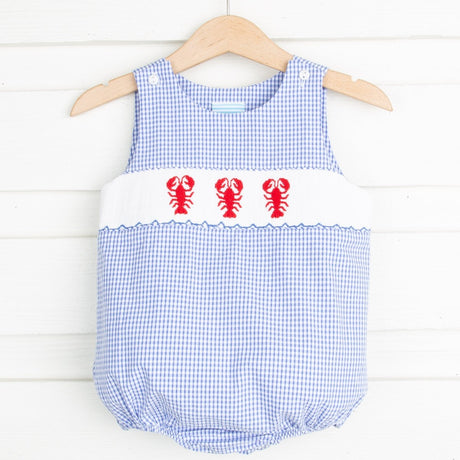 Smocked Lobster Boy Bubble Royal Blue Check