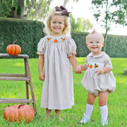 Thanksgiving Smocked Collared Boy Bubble Tan Gingham