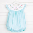 Yoke Neck Embroidered Sweet Bird Bubble Mint Pique