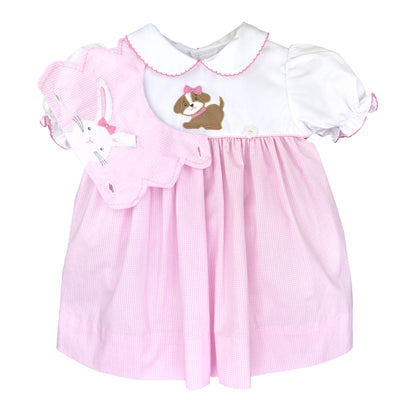 Bunny and Puppy Removable Bib Pink Dress