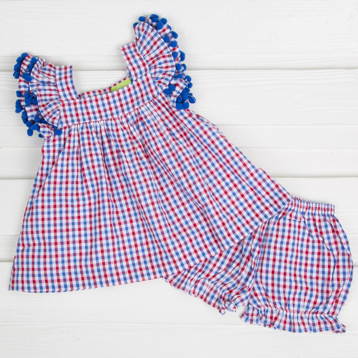 Patriotic Poppy Blue and Red Check Bloomer Set
