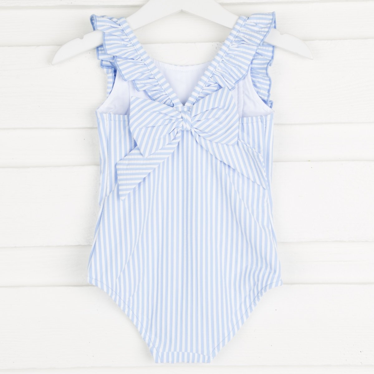 French Blue Seersucker Ruffle Swimsuit