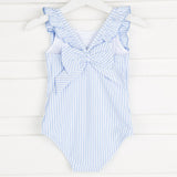 French Blue Seersucker Ruffle Swimsuit