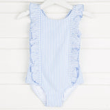 French Blue Seersucker Ruffle Swimsuit