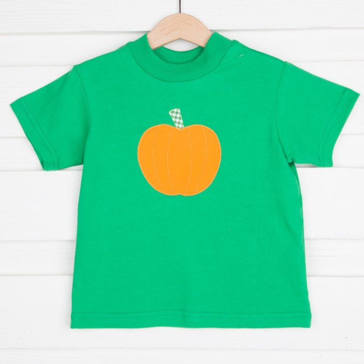 Applique Pumpkin Short Sleeve Shirt Green Knit
