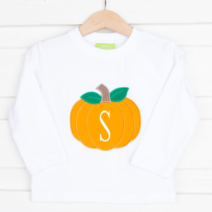 Pumpkin Applique Knit Long Sleeve Shirt White