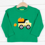 Pumpkin Applique Knit Long Sleeve Shirt Green