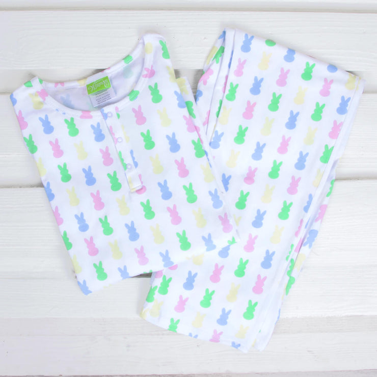 Pastel Bunny Print Knit Mom Pajamas