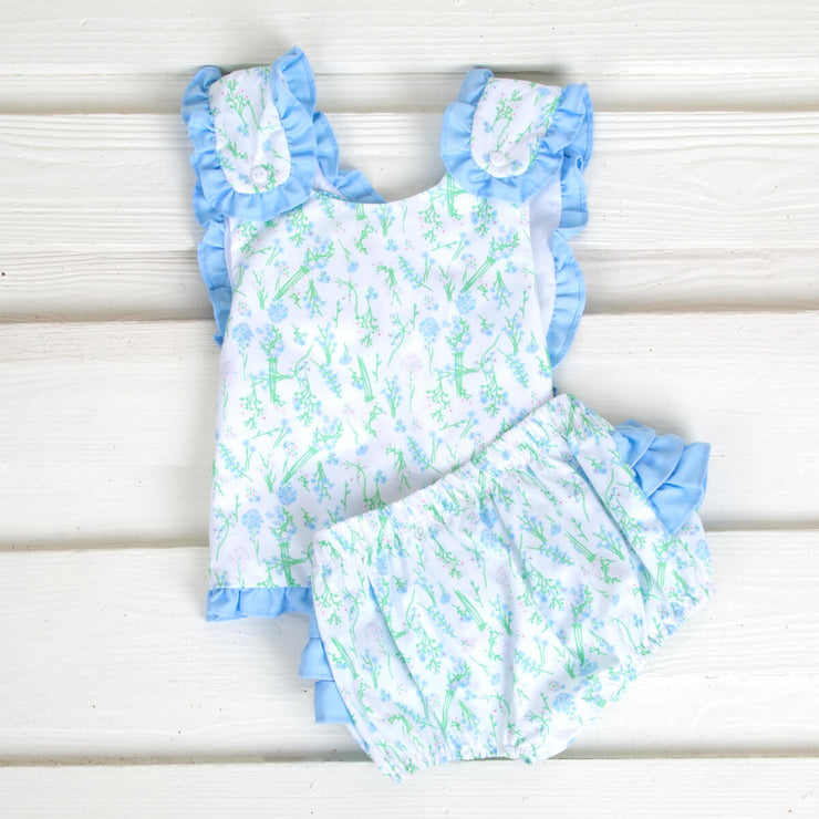 Blue Floral Ruffle Popover Set