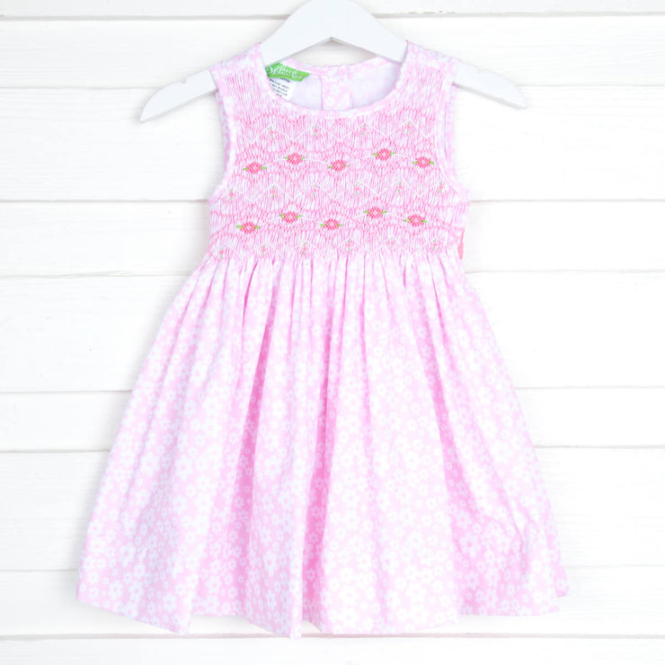 Pink Daisy Geometric Smocked Dress