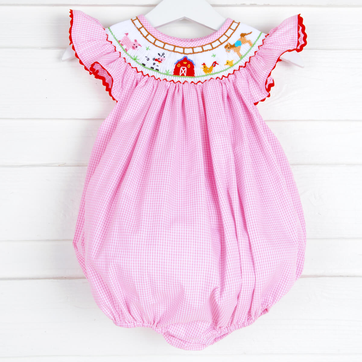 Farm Smocked Pink Gingham Bubble