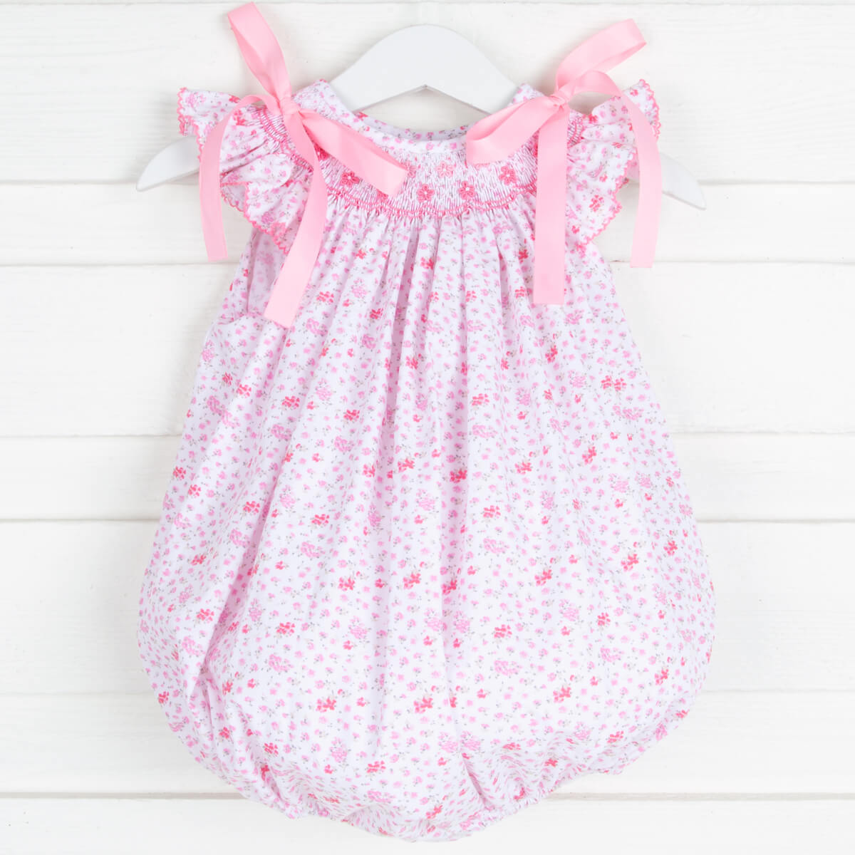 Geo Smocked Floral Ribbon Bow Bubble