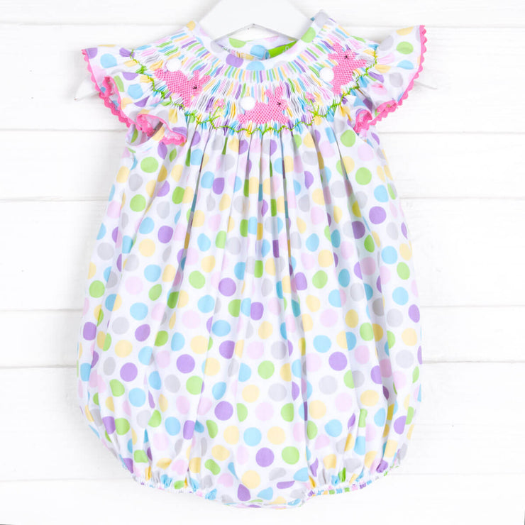 Smocked Bunny Colorful Dotted Bubble