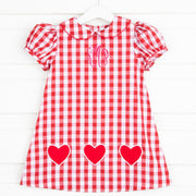 Applique Hearts Sally Dress Red Gingham