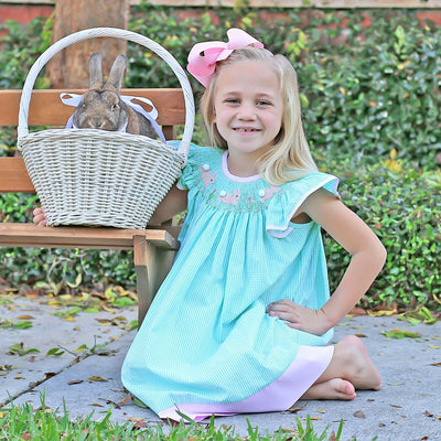 Bunny Garden Smocked Dress Mint Seersucker