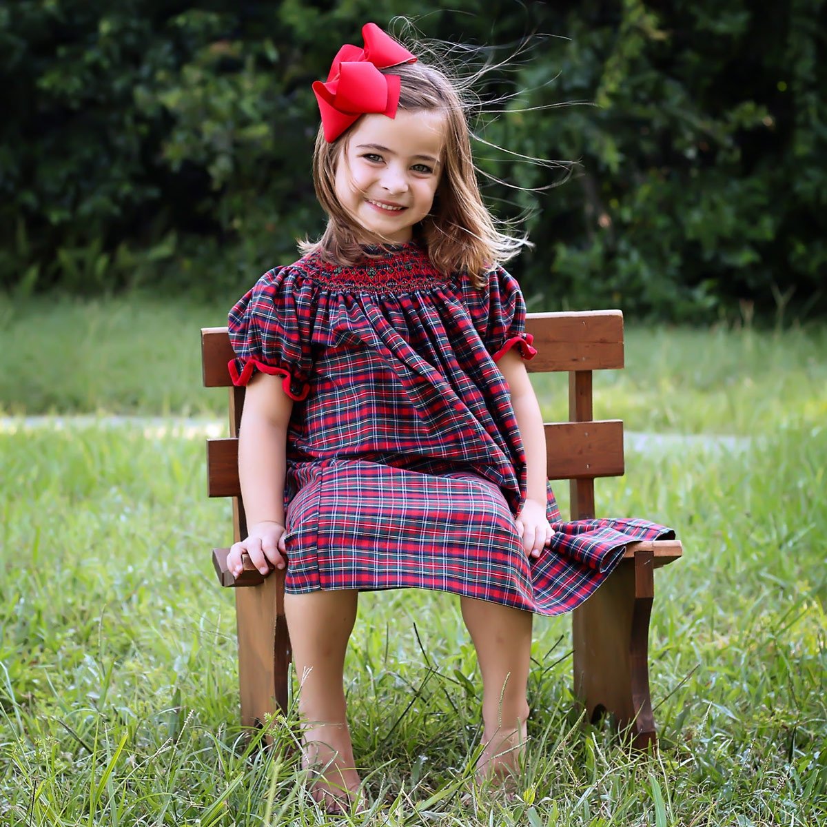 Christmas Eve Plaid Smocked Bishop Dress