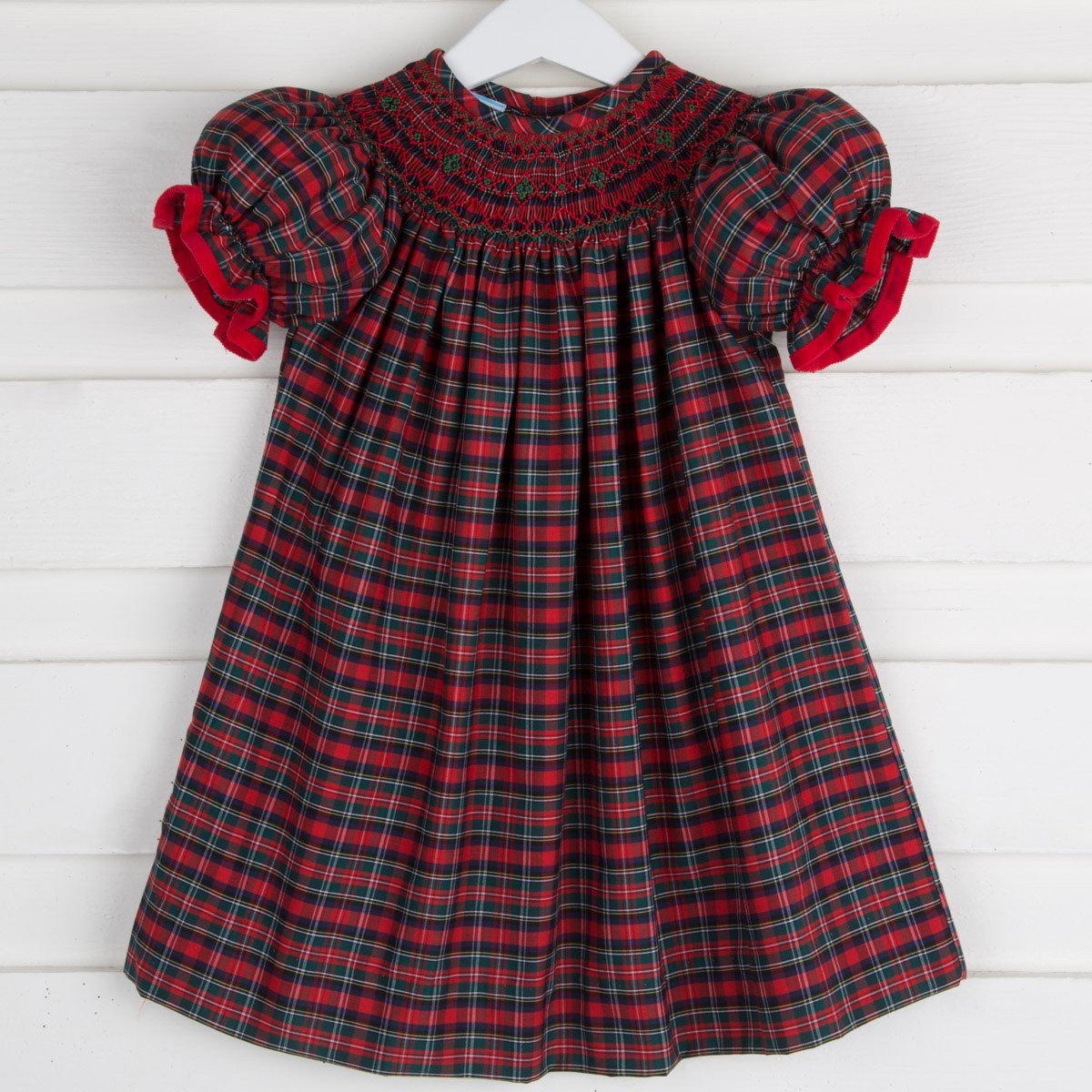 Christmas Eve Plaid Smocked Bishop Dress