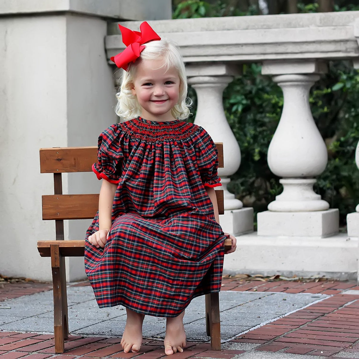 Christmas Eve Plaid Smocked Bishop Dress