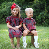 Christmas Eve Plaid Smocked Bishop Dress