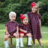 Christmas Eve Plaid Smocked Bishop Dress