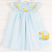 Ducky Smocked Dress Turquoise Seersucker Gingham