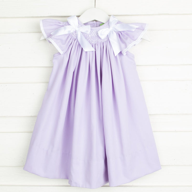 Geometric Smocked Ribbon Dress Lavender Pique