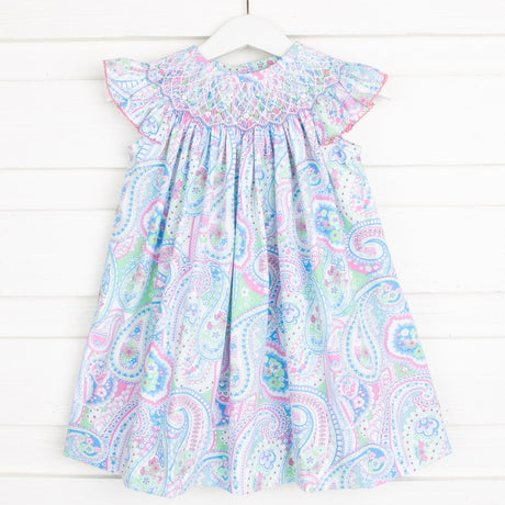Geometric Smocked Spring Paisley Dress 