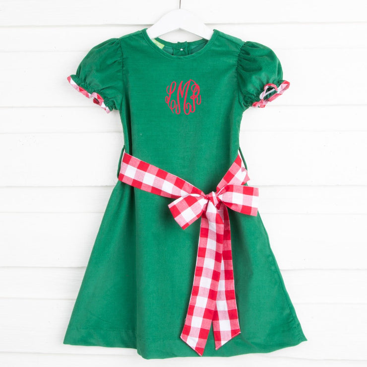 Green Corduroy Sash Dress