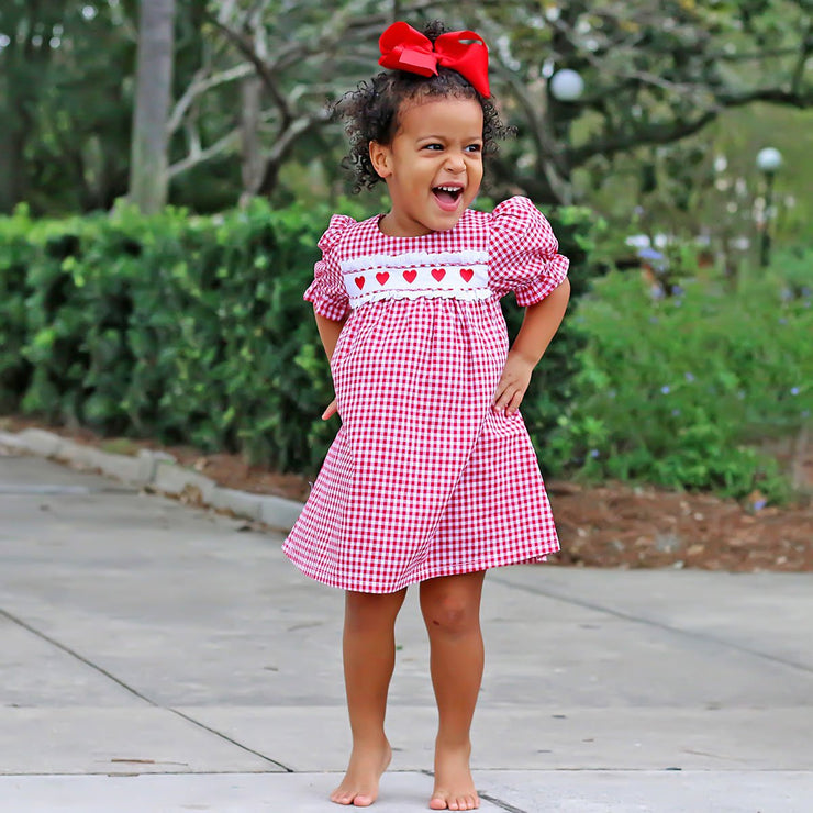 Heart Embroidered Red Gingham Dress