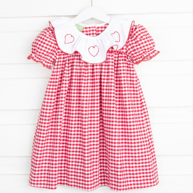 Heart Embroidered Holly Dress Red Check