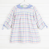 Lillian Long Sleeve Dress Blue and Coral Plaid 