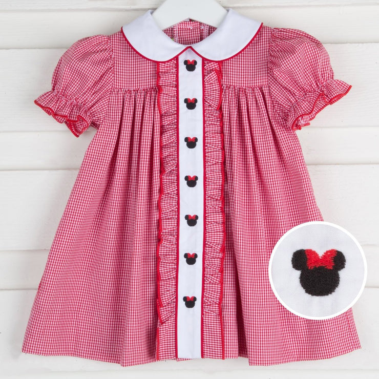 Mouse Ears Center Embroidered Dress Red Gingham