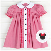 Mouse Ears Center Embroidered Dress Red Gingham