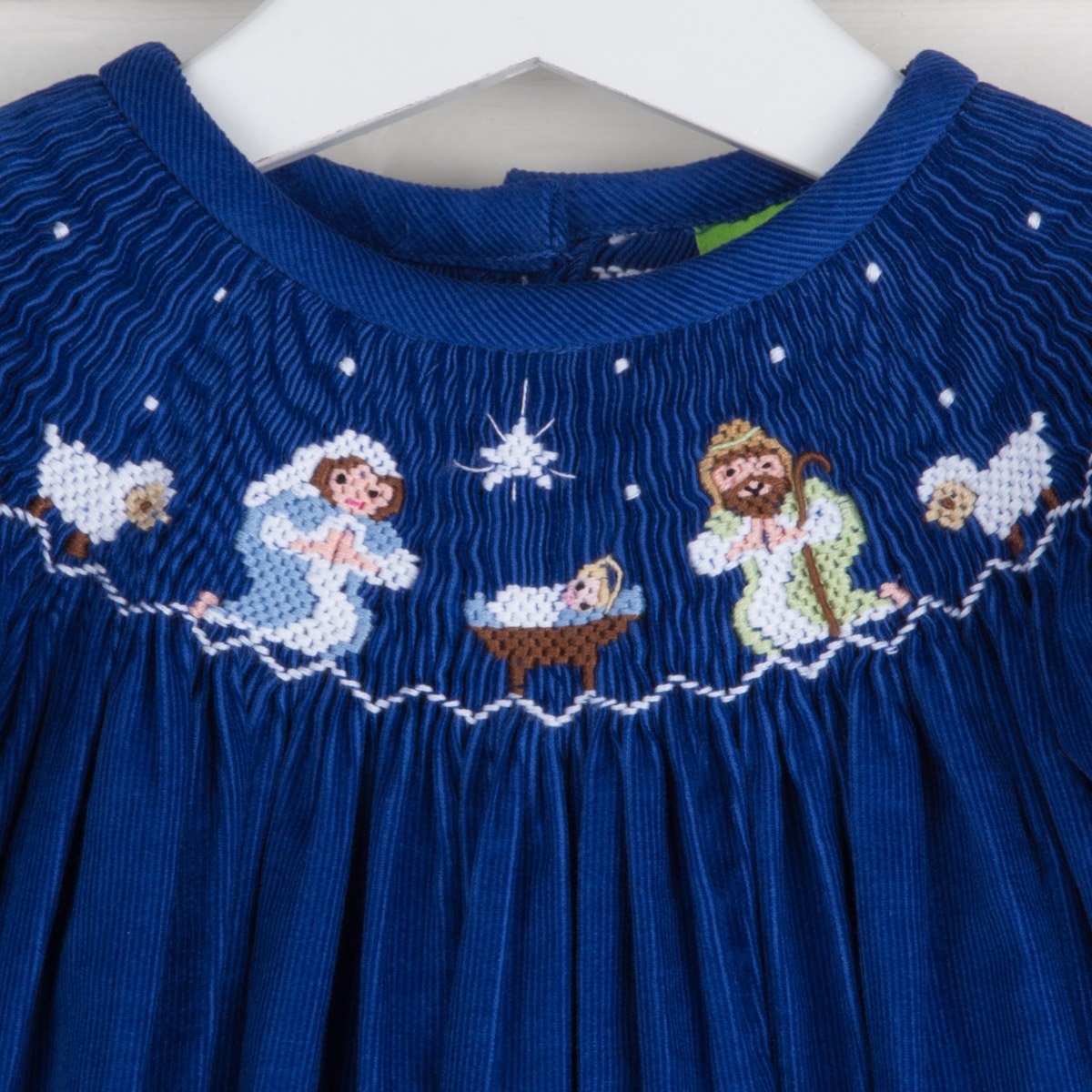 Nativity Smocked Royal Blue Corduroy Dress