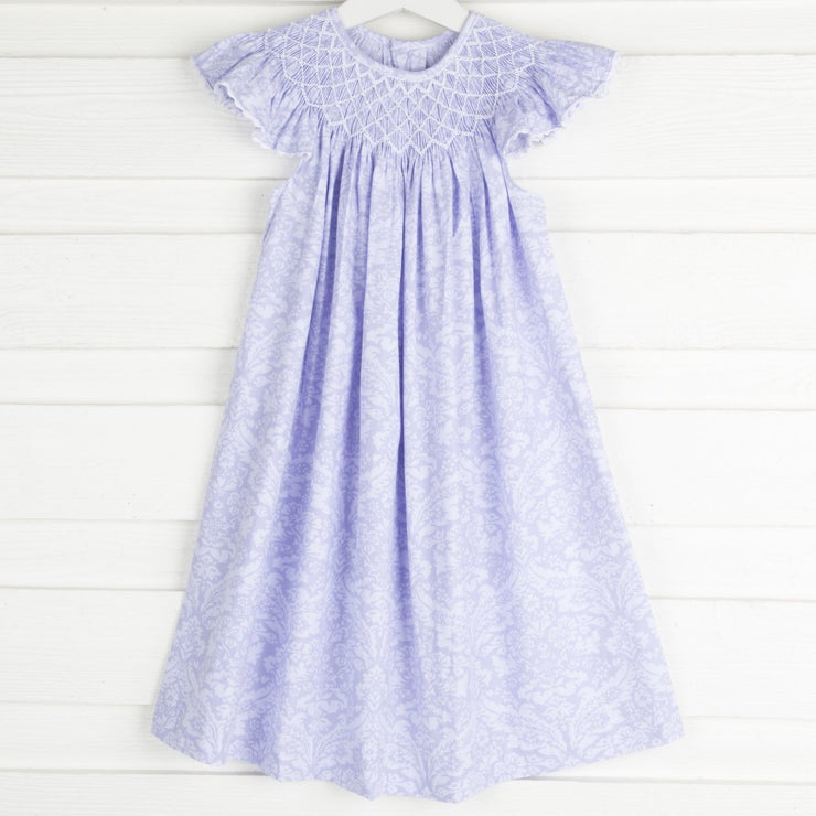 Pearl Geometric Smocked Dress Lavender Damask