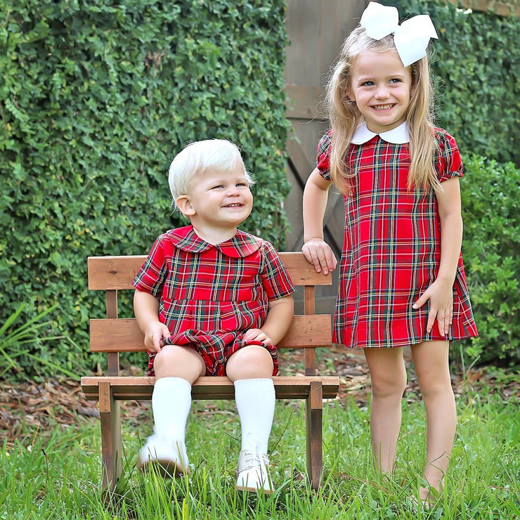 Red Holiday Plaid Collared Sally Dress