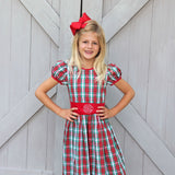 Red & Green Plaid Sash Dress