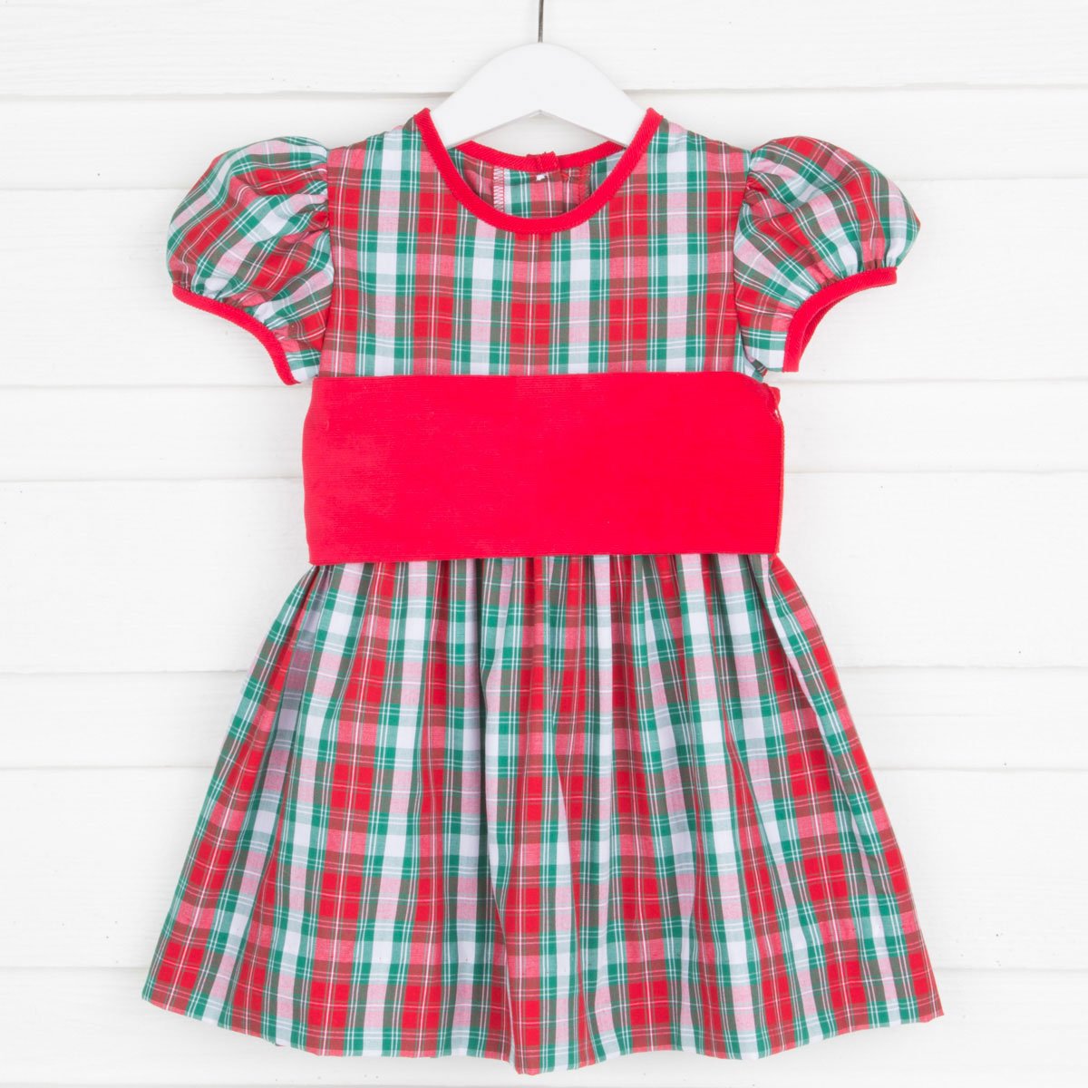 Red & Green Plaid Sash Dress