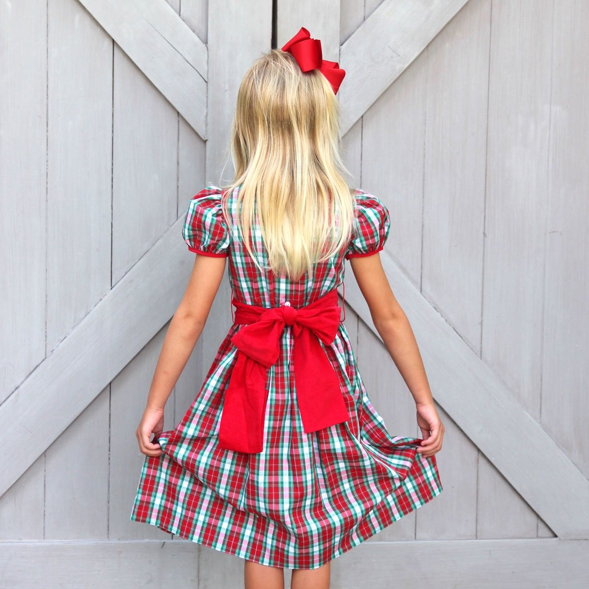 Red & Green Plaid Sash Dress