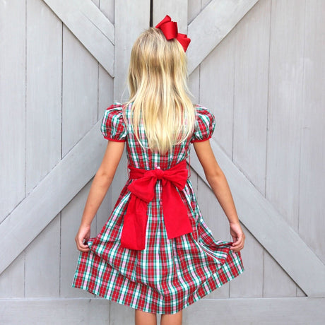 Red & Green Plaid Sash Dress