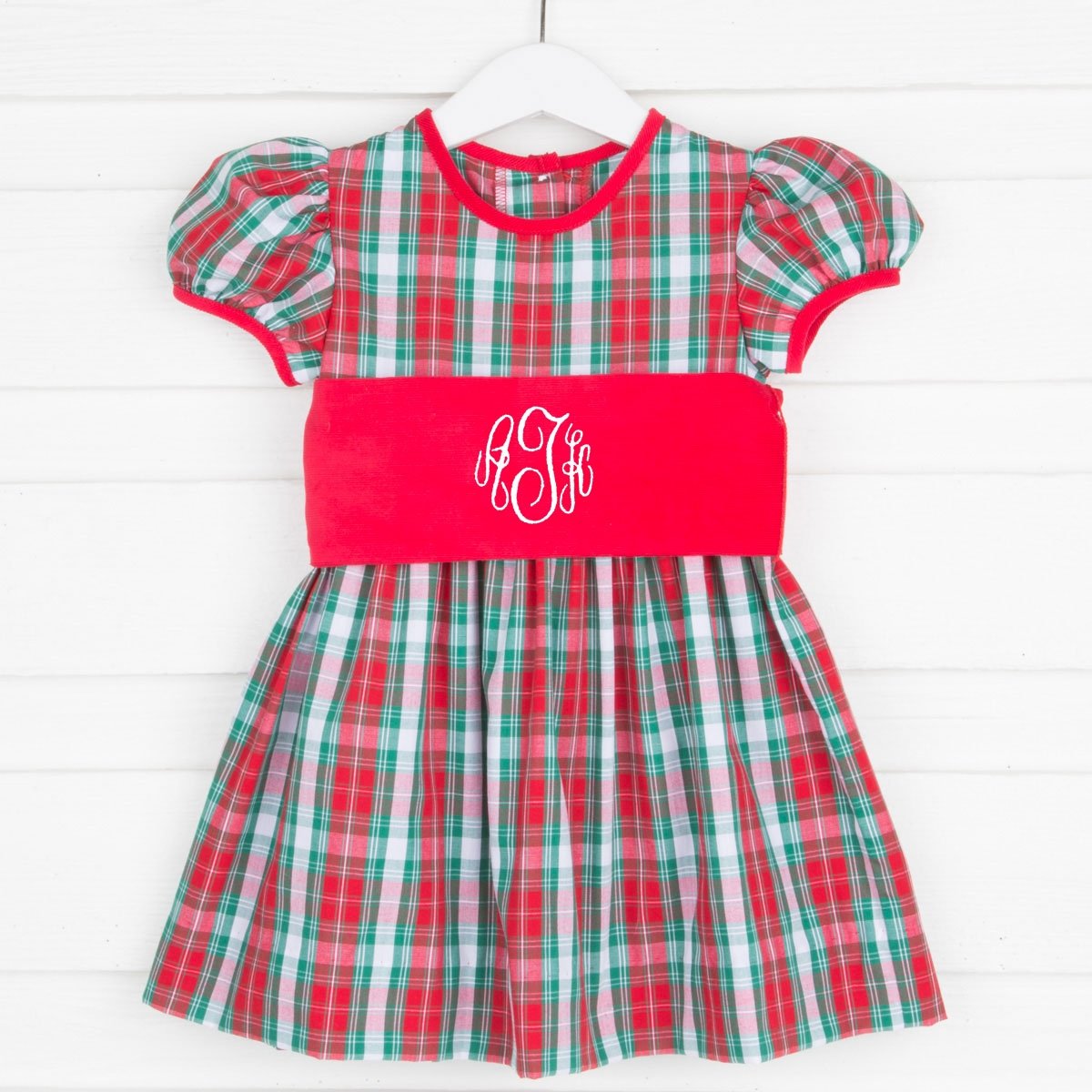 Red and Green Plaid Sash Dress