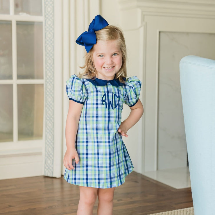 Sally Dress Cambridge Plaid Navy and Green