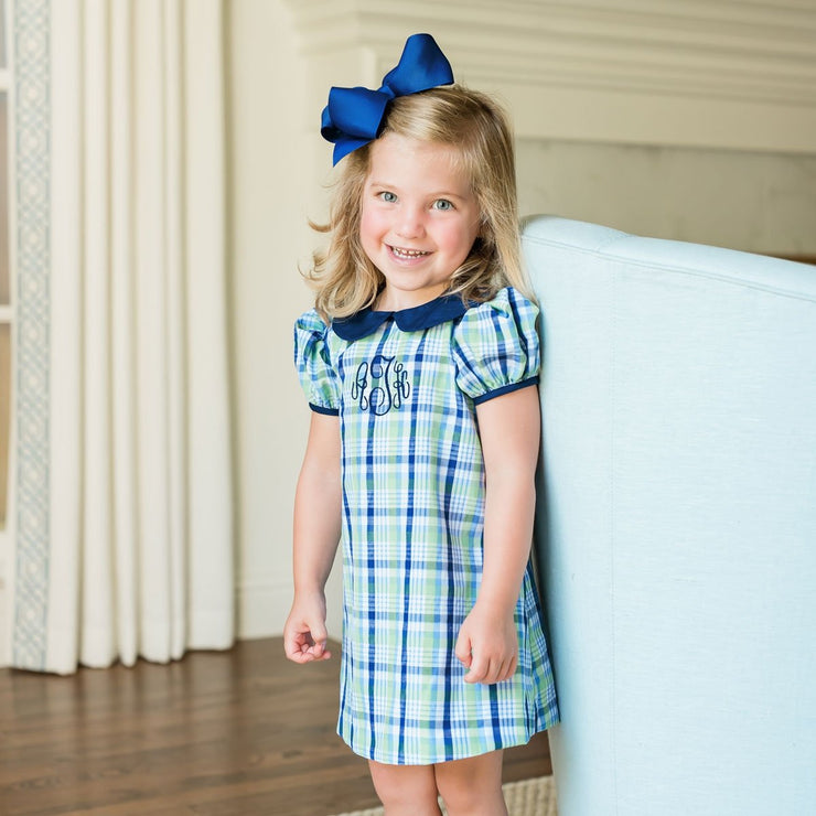 Sally Dress Cambridge Plaid Navy and Green